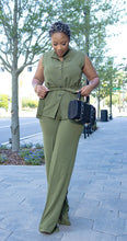 Load image into Gallery viewer, Grace | Olive Two-Piece Sleeveless Elongated Top Palazzo Pant Set
