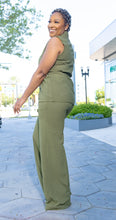 Load image into Gallery viewer, Grace | Olive Two-Piece Sleeveless Elongated Top Palazzo Pant Set
