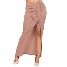 Load image into Gallery viewer, Mocha Ruched Front Wrap Top Slit Skirt Two Piece Set - Aimak Beauty Apparel   

